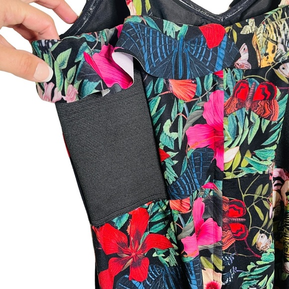 H&m black floral print Hawaiian tropical sleeveless jumpsuit size 14 - Picture 9 of 13